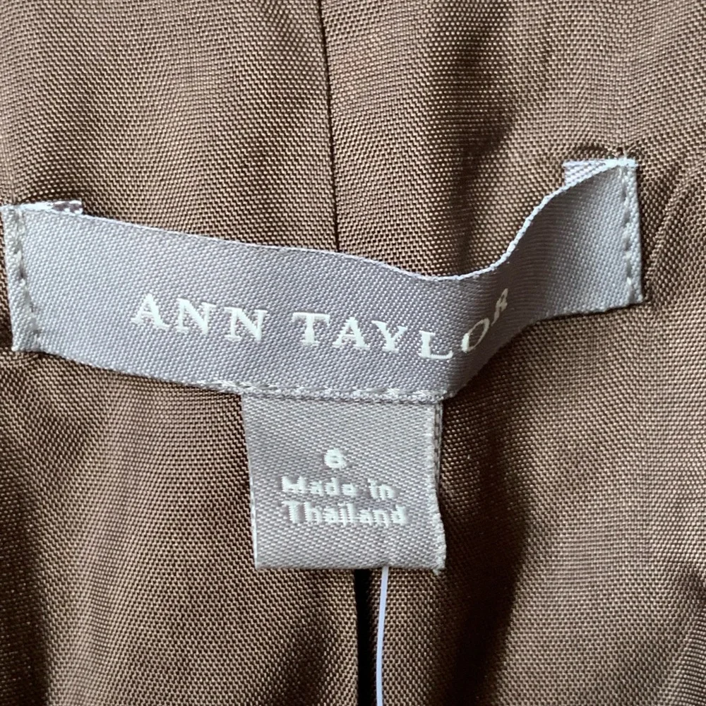 ANN TAYLOR Womens Brown Sateen 3/4 Sleeve Button Front Rayon Cotton Lined Blazer